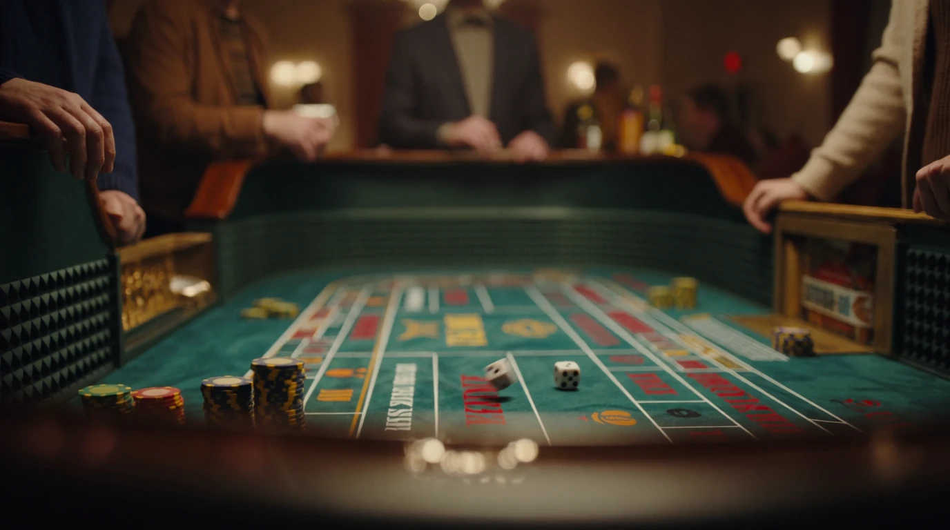 Tärningar kastas på ett craps-bord i en svensk casinomiljö