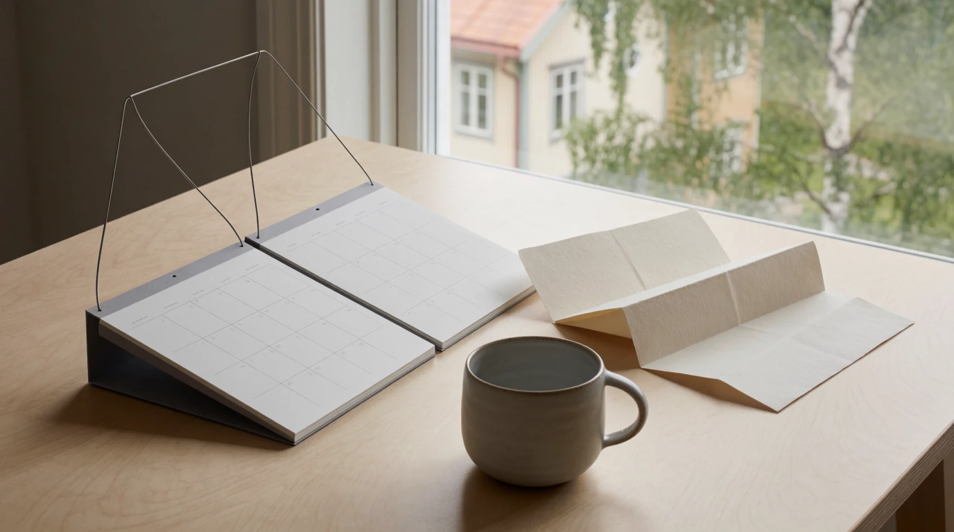Kalender som visar sextio dagar bredvid ett brev på bordet