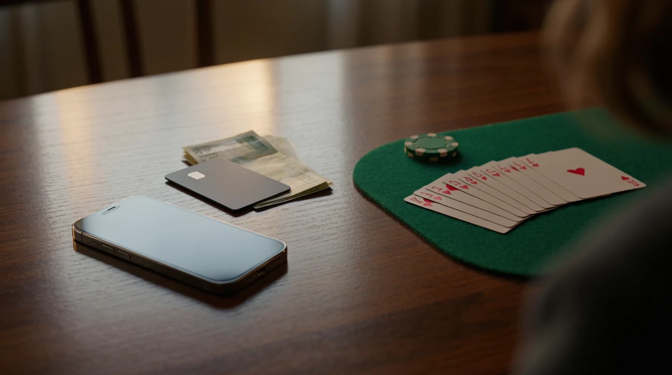 E-plånbok och casinomarker på ett svenskt bord