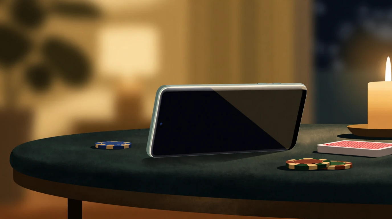 Android-telefon med casinotema på ett svenskt bord