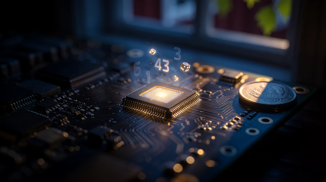Närbild av ett lysande mikrochip med hologram och en svensk krona