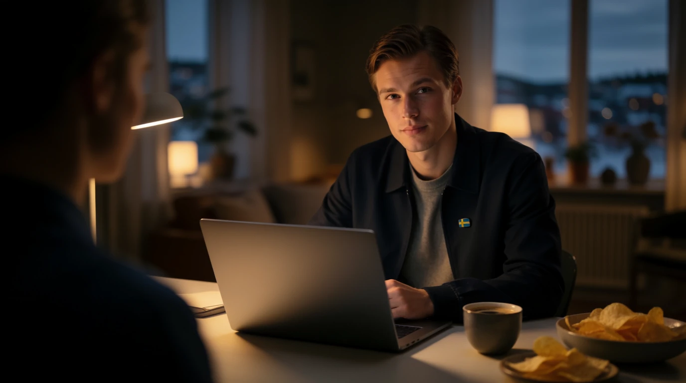 Man vid skrivbordet med stängd laptop och marker, casinotema
